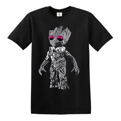 dj baby groot standing t-shirt headphones music galaxy party disco yoda top