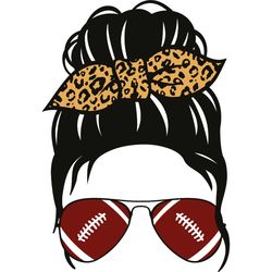 messy bun mom football leopard headband svg