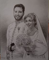 couple graphite pencil portrait, drawing portrait from photo, handmade portrait drawing, unique gift idea