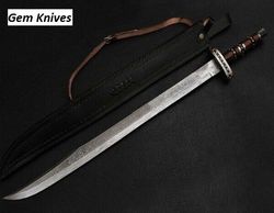 hand forged damascus steel falchion sword / sharp edge.