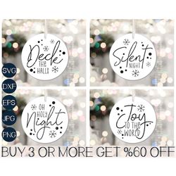 christmas ornament svg bundle, round christmas ornaments, hand lettered, glowforge, keychain, file for cricut, sublimati