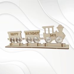 birthday card tarin, svg dxf design laser cut. laser cutting pattern. birthday greeting, digital model, train laser file