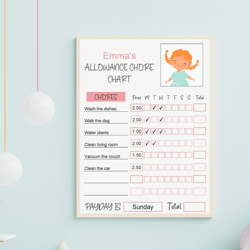 editable allowance chore chart for kids with picture, how you can earn money printable , responsibility and reward chart