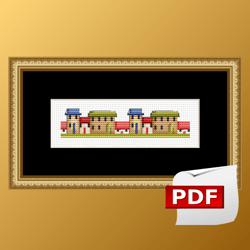 european houses cross stitch pattern