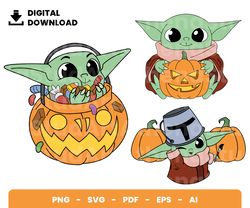 bundle layered svg, halloween svg, halloween grogu svg, halloween baby yoda svg, digital download, clipart, png, svg