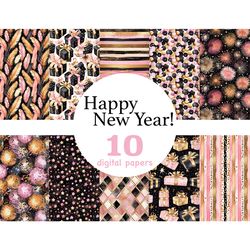 black and pink digital paper | happy new year seamless paper