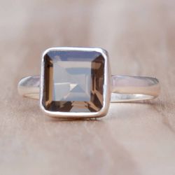 smoky topaz ring women, smoky quartz ring silver, gemstone ring women, stone ring silver, crystal ring handmade jewelry