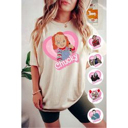 pink doll horror characters shirt, ghost face shirt, halloween cosplay, horror barbie graphic tee, spooky halloween shir