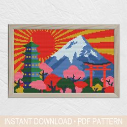 japanese landscape cross stitch pattern pdf, instant download