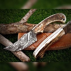 hand forged damascus steel full tang skinning knife. best knife hunting skinner knife best gift for men