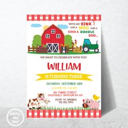 personalized file farm birthday party invitation png only, farm animals birthday invitation png, printable, instant