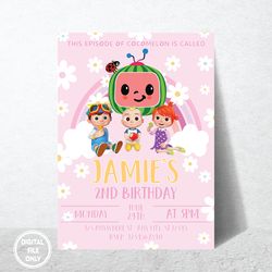 personalized file birthday party invite downloadable cute design birthday girl daisy pink party adorable invite instant