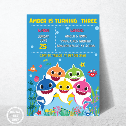 personalized file baby shark invitation, baby birthday invitation,shark party,baby shark birthday invitation ,kid party