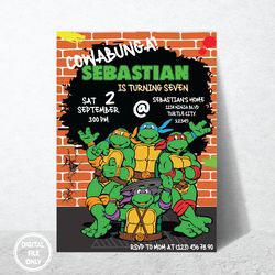 personalized file tmnt birthday invitation |turtle invitation | ninja turtle themed party | boy party invite | boys edit