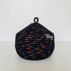 brightly colored storage basket with lid 6.5'' x 7''