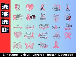 cancer awareness svg , awareness ribbon cricut vector bundle , breast cancer diy , png image for t-shirt , cut file silh