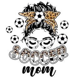 messy bun mom soccer leopard headband png