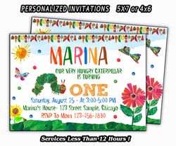 the very hungry caterpillar invitation, the very hungry caterpillar birthday, party, personalized invitation