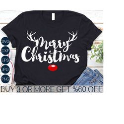 Merry Christmas SVG, Reindeer SVG, Christmas PNG, Reindeer Antlers, Funny Kids Shirt Svg, Files For Cricut, Sublimation