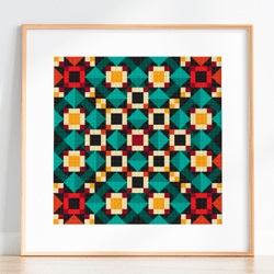 quilt cross stitch pattern, counted cross stitch color blocks, geometric cross stitch pattern, pillow cover, pdf