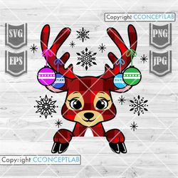 Cute Peeking Reindeer svg | Peeking Christmas svg | Reindeer Clipart | Reindeer Cutfile | Christmas Shirt svg | Peeking