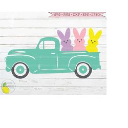 easter svg, truck easter bunny svg farmhouse svg country svg spring svg happy easter svg files for cricut downloads silh