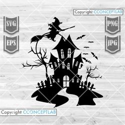 halloween scene svg | haunted house svg | halloween clipart | halloween cutfile | horror svg | witch svg | witch clipart