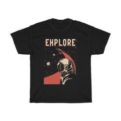 explore black t-shirt, vintage retro design, space fan, nasa fan