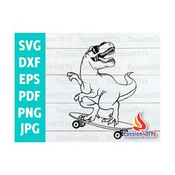 Dino on Skateboard Digital File Dinosaur SVG Glasses Svg 