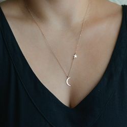 silver moon star choker necklace