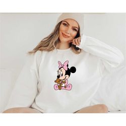 minnie and bear sweatshirt,baby toddler crewneck,baby tshirt,baby minnie crewneck,,disney tshirt,disney family sweats,ki