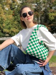 crochet shoulder bag checkered bag aesthetic bag checkerboard bag crochet handmade knitting bag best tote bag