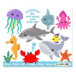 INSTANT Download. Cute sea animals svg cut file and clip art. Commercial license is included up to 500 uses! Sea_11.