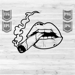 lips smoking cannabis joint || svg file || lips smoking weed clipart || lips illustration || smoking cannabis || smoking