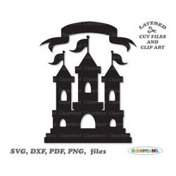 instant download. castle and banner silhouette svg cut file. personal and commercial use. cs_1.