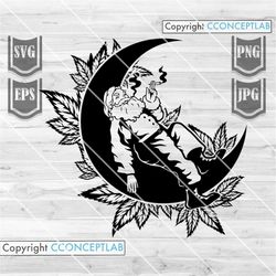 santa chillin' smoking joint at moon || santa weed svg || weed svg || cannabis svg || christmas weed svg | santa high sv