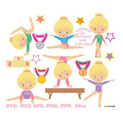 instant download. cute little blonde girl gymnast cut file and clip art svg. commercial license is included! g_60.
