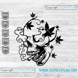 skull smoking weed svg | 420 shirt png | marijuana cutfile | cannabis clipart | joint blunt dxf | dope stoner stencil |