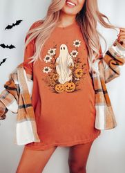 halloween shirt retro floral ghost tee, cottagecore fall ghost tshirt, vintage pumpkin season shirt, spooky season, cute