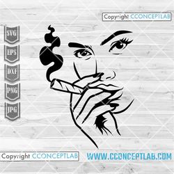 smoking joint girl svg | stoner chic stencil | cannabis cutfile | marijuana leaf dxf | lighting weed clipart | dope diva