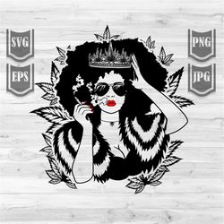 afro queen cannabis svg | diva woman clipart | black weed queen stencil | cannabis cut file | smoking joint png | rasta