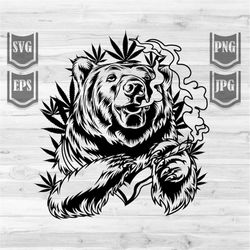 chill rasta bear illustration || svg file || rasta bear clipart || bear anima smokking weed || smoking blunt joint || cu