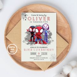 personalized file spidey spiderman birthday invitation, boy spidey party invite, spidey and his amazing friends birthday