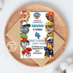 personalized file pawty patrol birthday invitation digital download | kids birthday invitation editable png file only