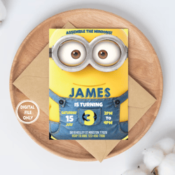 personalized file minion birthday invitation, minion invitation, minion invite, minions party, kid invite, boys invite