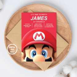 personalized file mario bros invitation, super mario birthday invitation, super brothers boy invite, video game, kid