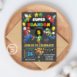 personalized file editable birthday invitation digital, super brothers evite, printable download, chalkboard kid invite