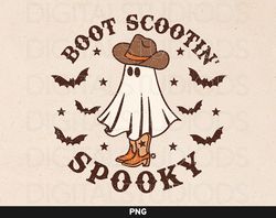 boot scoot spooky png, western ghost png, retro halloween design, cowboy ghost png, western halloween sublimation, vinta