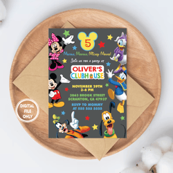 personalized file clubhouse birthday invitation, mickey invitation, clubhouse invitation, mickey invite, clubhouse