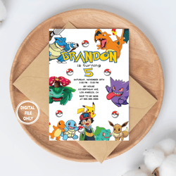 personalized file pokemone birthday invitation digital, pokemon evite, printable download, pikachu invite pokemon